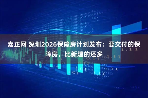 嘉正网 深圳2026保障房计划发布：要交付的保障房，比新建的还多